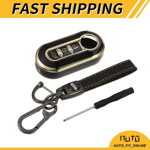 Car Key Fob Case Single Custom for Fiat 500 500C 500L TPU Black with Key Chain - Picture 1 of 8