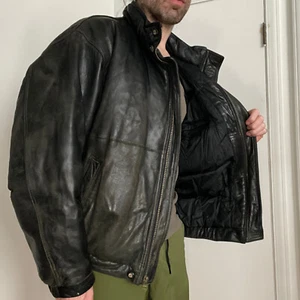 Giacca Eddie Bauer uomo XL alta vintage pelle nera piuma d'oca isolata - Foto 1 di 11