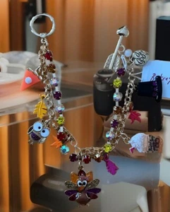 Betsey Johnson Gold Tone Thanksgiving Fall Charm Bracelet Crystal Cup Chain - Picture 1 of 2