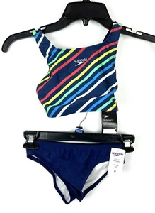 Speedo Girl’s Blue Multicolored Two Piece Bikini Swimsuit Set Size 8 - Picture 1 of 3