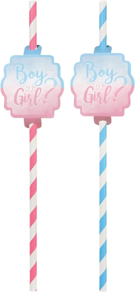 The Big Reveal Gender Pink Blue Baby Shower Party Favor Paper Straws - Imagem 1 de 1
