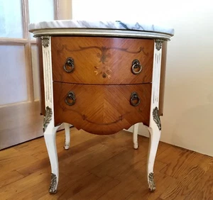 Vintage Milano Furniture Round Table Inlaid Marquetry Marble Top with Brass - Picture 1 of 12
