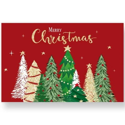50 Sheets Merry Christmas Paper Placemats Gold Foil Xmas Pine Tree Red Dispos... - Image 1 of 4