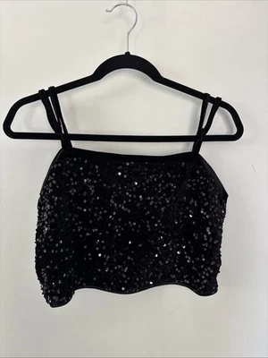 allegra k Black sequin cropped tank top  W/ Velvet Trim size XL - Image 1 of 4