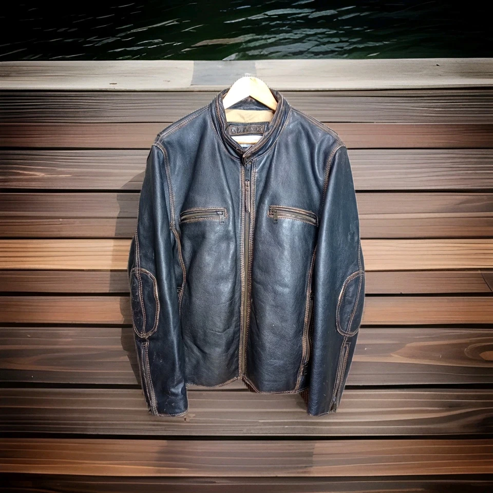 JAQUETA DE COURO AUTÊNTICA 2009 VINTAGE MASCULINA ANDREW MARC NOVA YORK MOTOCICLETA GG  - Imagem 1 de 4