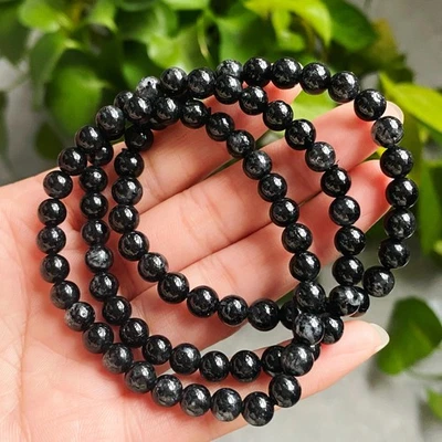 Pulsera de cuentas de cristal de cuarzo rutilado negro natural de 6,3 mm 3 piezas Foto 1 de 4