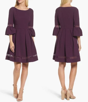 Vestido ELIZA J Manga Campana Encaje Inserto Ajuste y Acampanado Ciruela Púrpura Talla 18 Foto 1 de 4