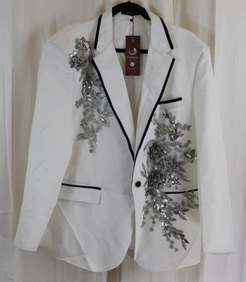 Catheive Mens Slim Fit Blazer for Wedding Prom White with Black Trim Size XL - Image 1 of 3