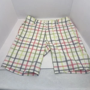 Nike Dri-fit Plaid Golf Bermuda Shorts White, Pink, Green, Black Women’s Size 12 - Picture 1 of 6