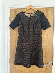 Next Black Lace Dress Size 12 Short Sleeve, Knee Length - Picture 1 of 3