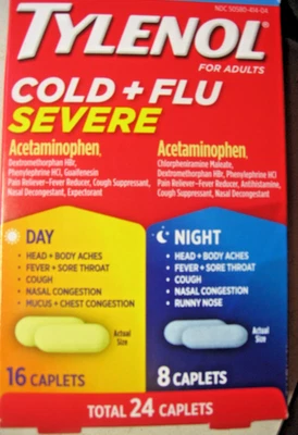 TYLENOL Resfriado y Gripe Severo Día/Noche Comprimidos 24 unidades ~ Exp 1/2027 Foto 1 de 2