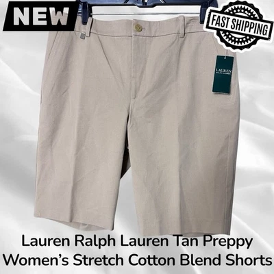 NWT Lauren Ralph Lauren Tan Preppy Womens Stretch Cotton Blend Shorts Size 14 - Image 1 of 4