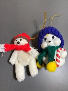 Vintage Set of 2 Snowman Christmas Ornaments Bell and Teddy Bear - Picture 1 of 1