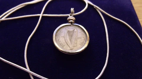1928 Irish Rabbit & Harp Pendant Antique on a 18" .925 Silver Snake Chain Cover