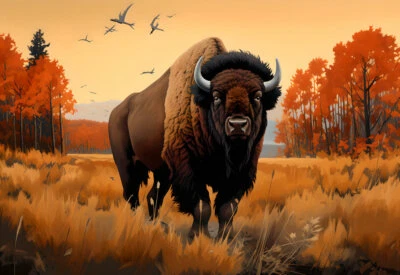 Fun Gift Home Wall Decor Canvas Art Bison Buffalo Picture Print Poster Painting - Image 1 of 4