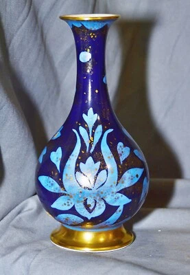 Jarrón Rosenthal, azul, pintado a mano, dorado Flitter, 1950 1960, 20 cm Foto 1 de 4