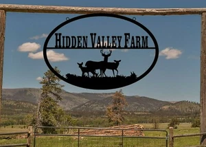 Oval Farm Sign with Deer, Ranch Sign, Large Entrance/Gate, Personalized, S1338 - Picture 1 of 2