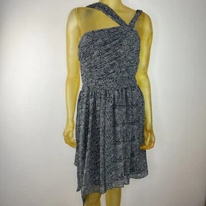 Club Monaco Damen Serena Kleid schräge Träger kurz Bindeband Taille blau geblümt 10 - Bild 1 von 5