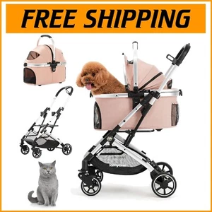 3-in-1 Lightweight Pet Stroller & Detachable Carrier for Stylish Travel - Pink - Picture 1 of 8