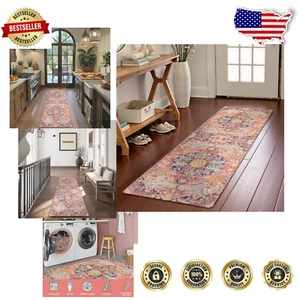 2x7 Fuchsia Floral Runner Rug - Soft, Eco-Friendly, Non-Slip Design for Hallways - Picture 1 of 11