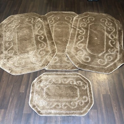 RUGWORLD SET 4 TAPPETINI DA VIAGGIO LAVABILI ROMANI ANTISCIVOLO SUPER SPESSI BEIGE-MARRONE