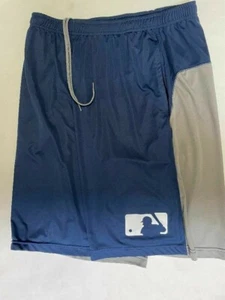MLB LOGO MENS MAJESTIC 2 TONE PERFORMANCE SHORTS DRI FIT NEW NAVY SILVER 3x-5X - Picture 1 of 3