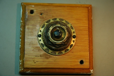 Antique Intricate Working Eastlake Brass and Bakelite Doorbell Cover