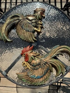 Vintage MCM Ceramic Fighting Cocks Hand Painted 1968 Betty Decretive Wall Art - Picture 1 of 24