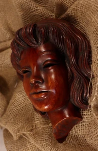 Mid-Century Handarbeit Handiwork Young Woman Mask Wall Hanging - Germany - Picture 1 of 7