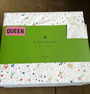 New Kate Spade Queen Sheet Set 100% Cotton Percale multicolor Tulips on white - Picture 1 of 4