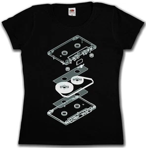 EXPLOSION AUDIO CASSETTE GIRLIE SHIRT - 80s Kassette MC Music Tape Player Shirt - Picture 1 of 2
