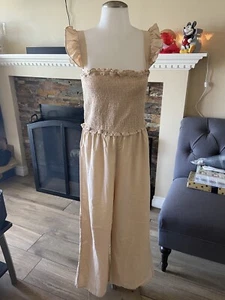 Women’s Wide Leg Smocked Linen Jumpsuit NWT Size Medium Gorgeous For Fall! - Picture 1 of 6