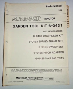 Snapper Tractor Garden Tool Kit Parts Catalog Manual book disk shank sweep hitch - Picture 1 of 3