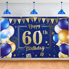 Blue 60th Birthday Decoration Banner for Men Women Navy Blue Gold Happy 60th