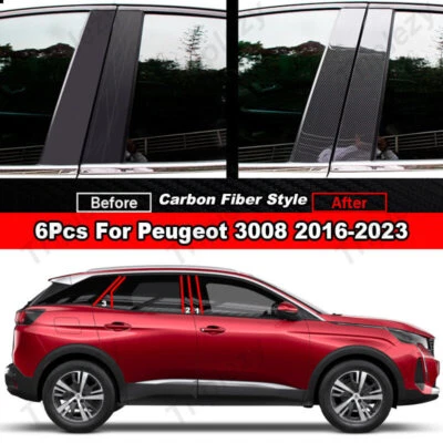 Tapa de poste de pilar central de puerta de fibra de carbono 6 piezas para Peugeot 3008 2016-2023 Foto 1 de 4