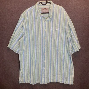 Bruno Shirt Men's 2XLT Blue Green Striped Button Up Shortsleeve Colorful  - Picture 1 of 9