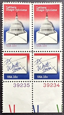 US 1980 Scott # 1809-1810 Plate Block Of 4 - Letter Writing Week - MNH OG - Image 1 of 2