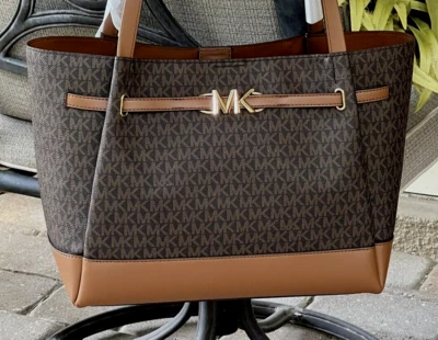 BOLSO DE HOMBRO MICHAEL KORS REED GRANDE CON CINTURÓN MK MARRÓN LOGOTIPO FIRMA MONEDERO Foto 1 de 4