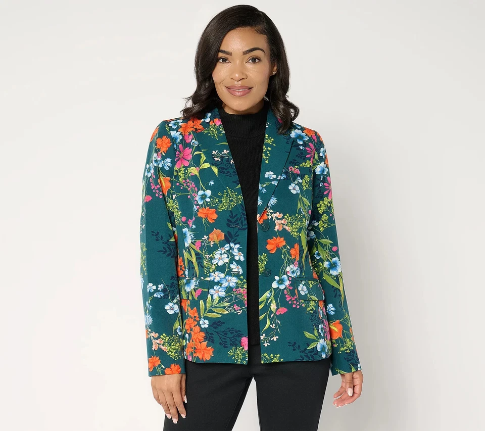 #1037 Joan Rivers Printed Floral Stretch Twill Blazer Size XXS - Image 1 of 1