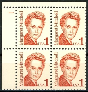 Margaret Mitchell Original Issue Plate Block of 4 Plate 1 Scott 2168 Upper Left - Picture 1 of 2
