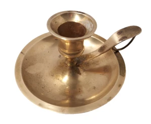 Vintage Brass 5" Chamberstick Candle Stick Holder w/ Finger Loop & Drip Tray - Picture 1 of 14