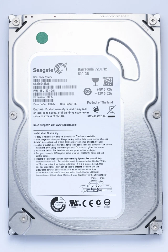 Seagate Barracuda 500GB SATA Desktop Hard Drive Model ST3500418AS P/N 9SL142-301 - Image 1 of 2