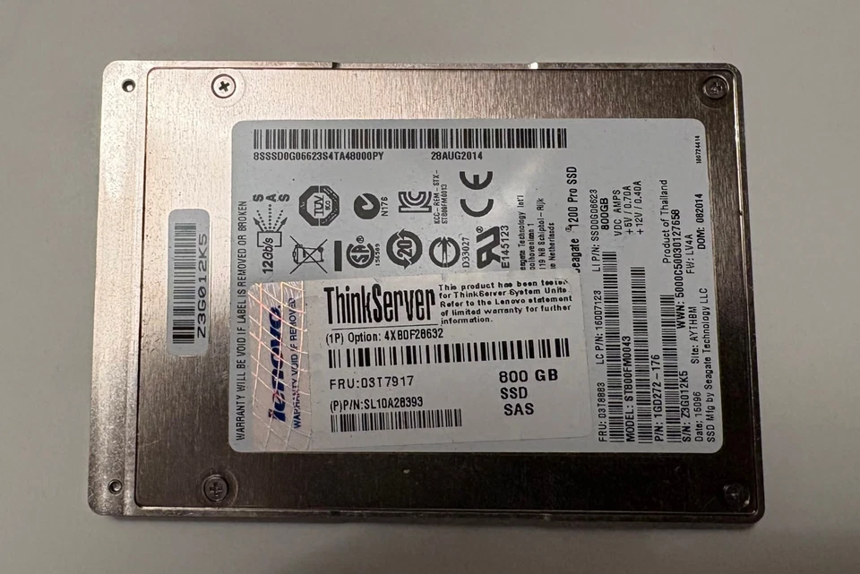 Seagate 800GB MLC SAS SSD ST800FM0043 Lenovo FRU 03T7917 96%+ health - Image 1 of 1