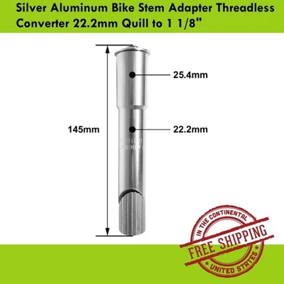 Silver Aluminum Bike Stem Adapter Threadless Converter 22.2mm Quill to 1 1/8" - Image 1 of 4