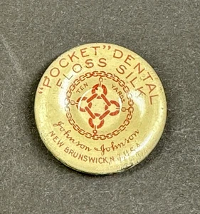 VINTAGE JOHNSON & JOHNSON TASCHEN-ZAHNSEIDE SEIDE ANTIK ORAL WERBEDOSE - Bild 1 von 3