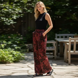 Anthropologie Low-Rise Pleated Wide Leg Trousers Hose Floral Satin Gr. 4 - Bild 1 von 10