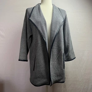 Chicos 1 Open Front Blazer Jacket Navy White Cotton Knit M Quiet Luxury Classic - Picture 1 of 15