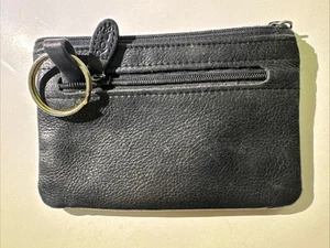 VTG Genuine Leather Black ROLFS Coin Change Purse w/ Key Ring & Zip Top NICE - Picture 1 of 3