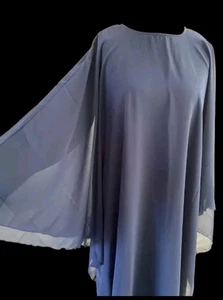 Womens Ladies Butterfly Chiffon Plain Abaya/Jilbab/Farasha Dubai Navy  - Size 56 - Picture 1 of 3