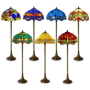 Authentische Tiffany Stehlampe mit 10 "Schirm - 66,25" hoch Buntglas Vintage - Bild 1 von 34